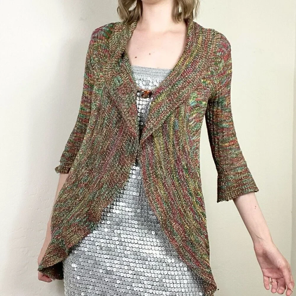 Vintage y2k Kessley Multicolor Rainbow Metallic Bell Sleeve Cardigan Sweater S